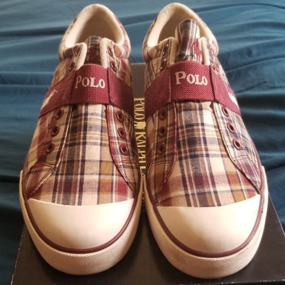 Polo Ralph Lauren Gardener Plaid Sneakers Burgundy - Picture 2 of 5